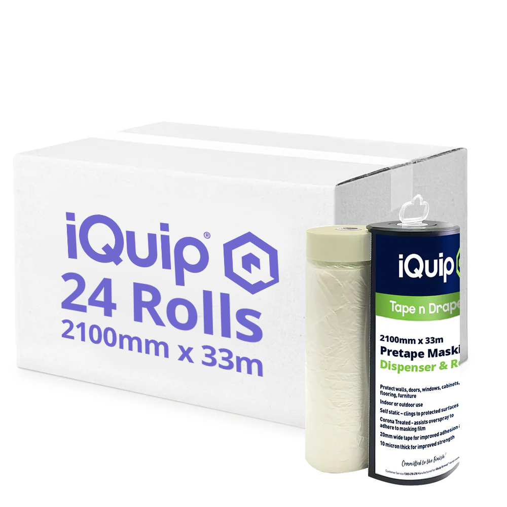 iQuip Pretaped Masking Film & Dispenser - Box of 24 - Bulk Special