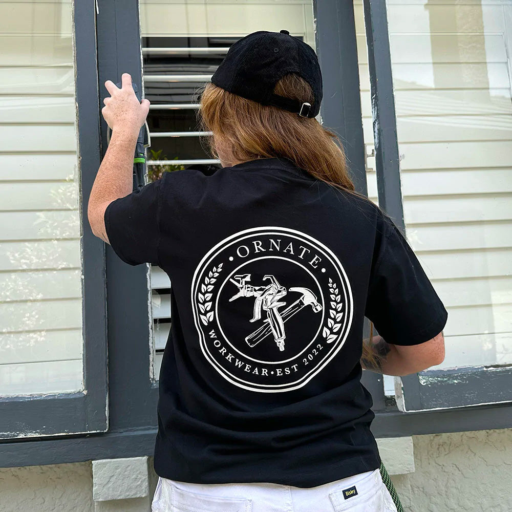 Ornate Beige T-shirt with Khaki Green Print Logo