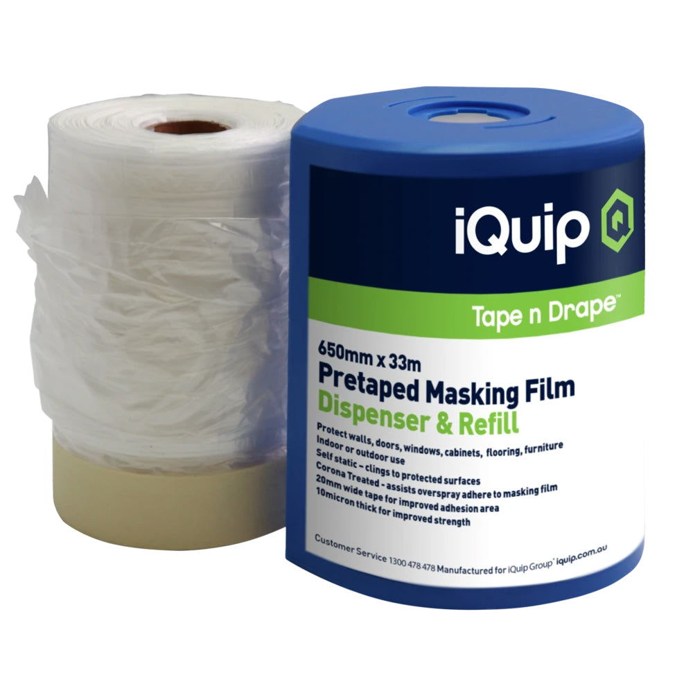 iQuip Pretaped Masking Film & Dispenser - Box of 24 - Bulk Special